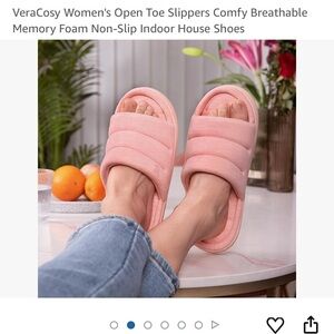 VeraCosys Women's Pink Open Toe Slippers